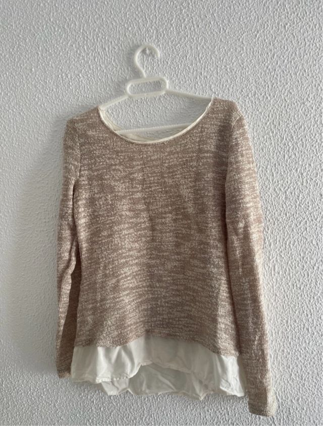 Camiseta beige mujer manga larga