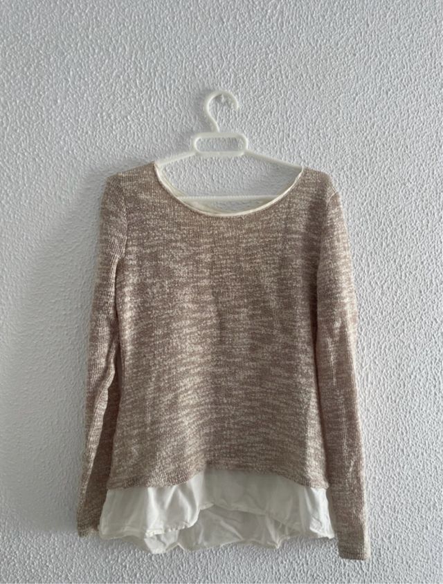 Camiseta beige mujer manga larga