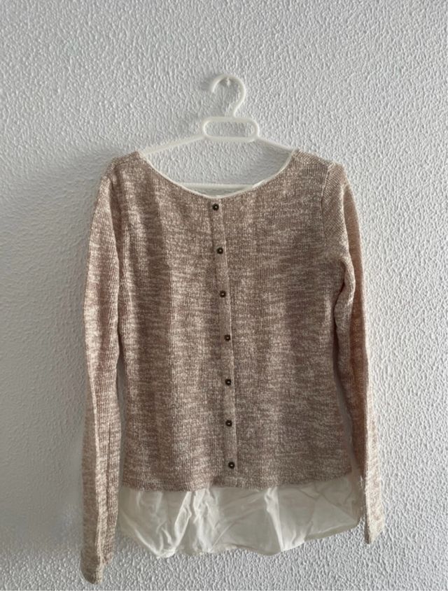 Camiseta beige mujer manga larga