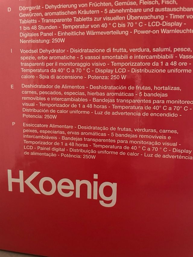 Deshidratador H.Koenig DSY700 250W
