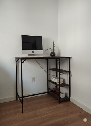 Tavolo alto da bar con 3 ripiani in legno e metallo