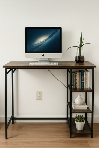 Tavolo alto da bar con 3 ripiani in legno e metallo