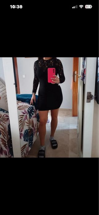 Vestido negro encaje manga larga talla S