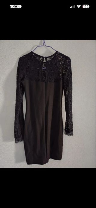 Vestido negro encaje manga larga talla S