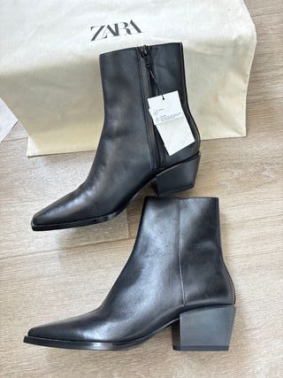 Botín Zara Negro Piel Talla 38