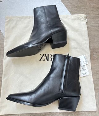 Botín Zara Negro Piel Talla 38