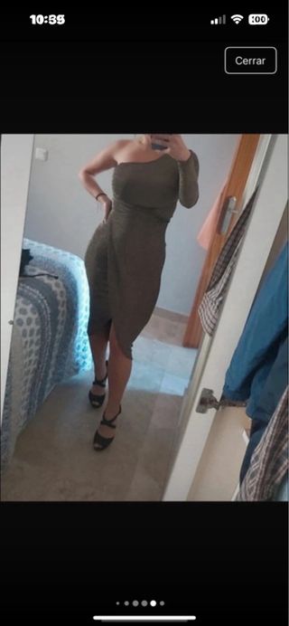 Vestido de fiesta dorado y verde