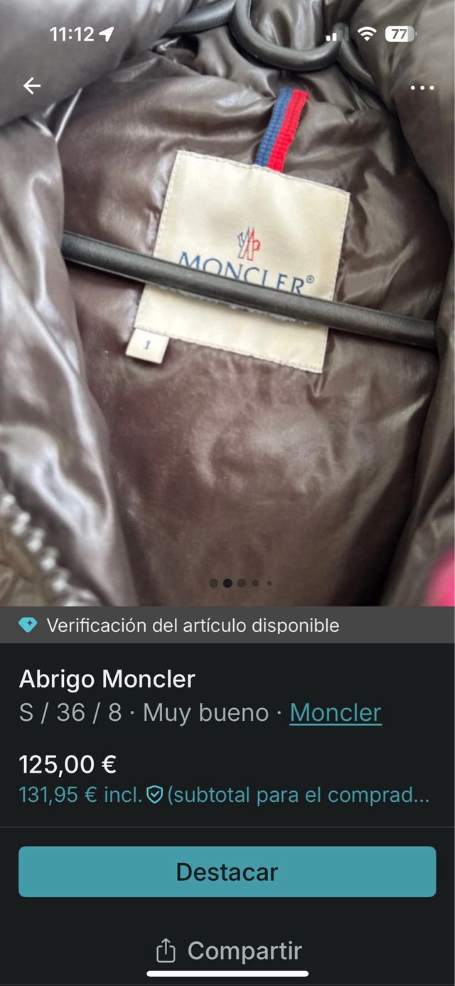 Abrigo Moncler Marrón T36 original