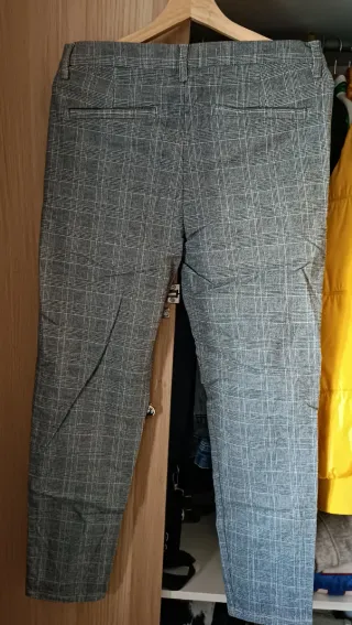 Pantalón de cuadros gris slim fit y vaquero