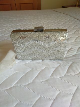 Bolso de fiesta plateado lentejuelas con cadena