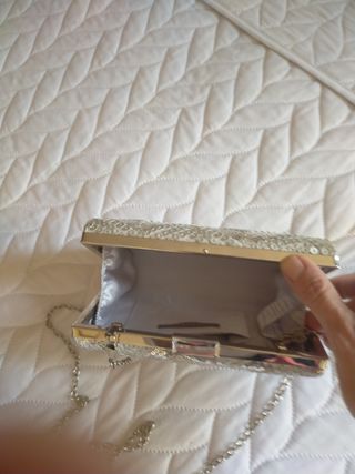 Bolso de fiesta plateado lentejuelas con cadena