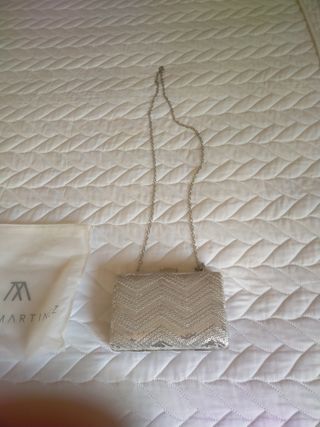 Bolso de fiesta plateado lentejuelas con cadena