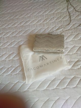 Bolso de fiesta plateado lentejuelas con cadena