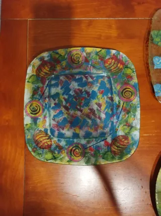 Juego de 3 Platos Decorativos de Cristal, y cenice