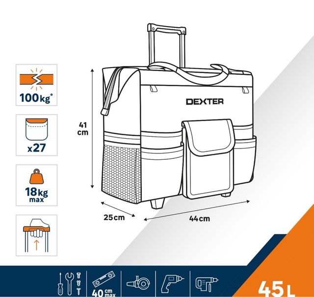 Bolsa herramientas con ruedas 45L 27 bolsillos