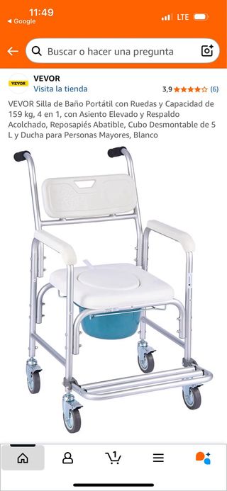 Silla de baño portátil con ruedas muy poco uso.
