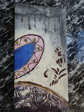 Cuadro abstracto azul y rosa