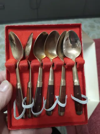 Set 6 Cucchiaini Antichi Legno ottone