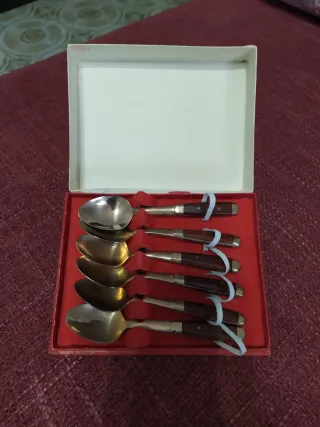 Set 6 Cucchiaini Antichi Legno ottone