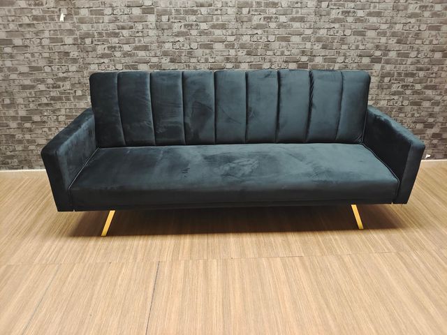 Sofá 3 Plazas Negro Terciopelo Moderno