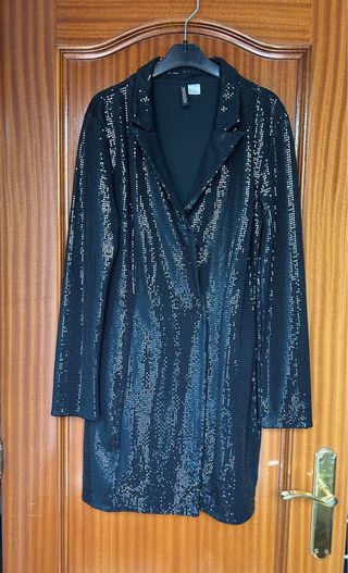 Vestido negro lentejuelas fiesta, Talla S, talla38