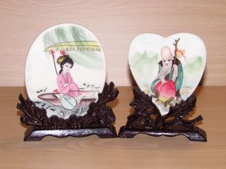 Par oriental miniaturas pinturas Shou Xing Geisha