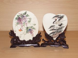 Par oriental miniaturas pinturas Shou Xing Geisha