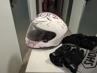 Casco Moto SHOEI Blanco y Rosa