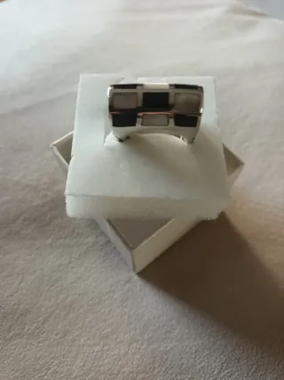 Anillo Plata Ley 925mm Diseño Cuadros