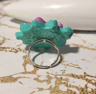 Anillo grande flor dulce oro, rosa, turquesa