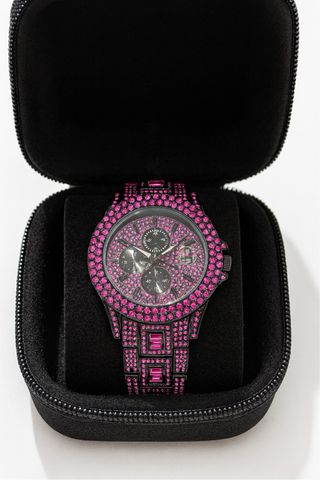 Orologio di lusso con cristalli rosa