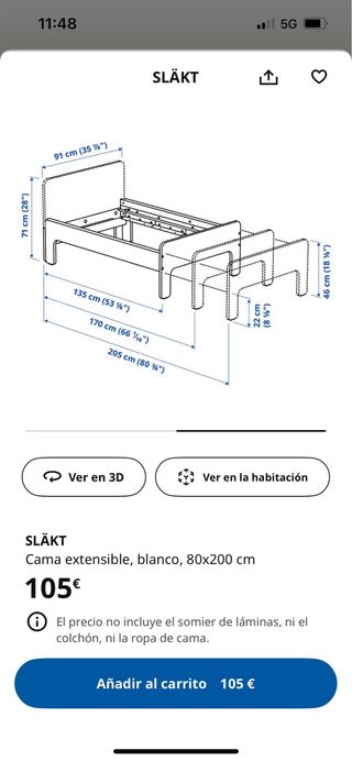 Cama extensible SLÄKT Ikea 135-205.Muy buen estado
