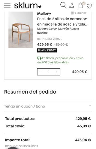 Pack 2 Sillas Comedor Sklum NUEVAS