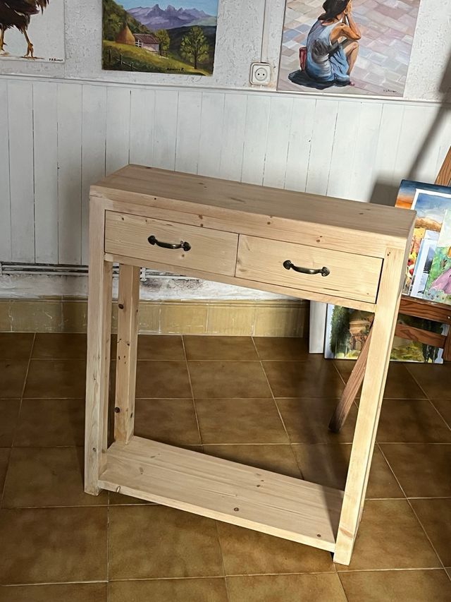 Conjunto recibidor espejo madera natural