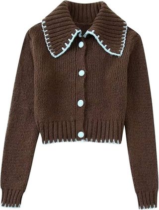 Cárdigan Zara marrón con cuello Peter Pan