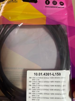 Cable USB-C Macho/Macho 1.5m Gris