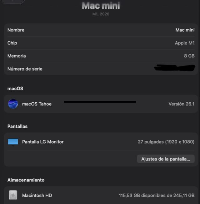 Mac Mini M1 8GB RAM 256GB SSD 2020
