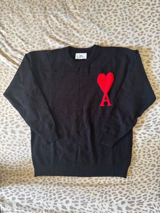 Maglione Ami Paris nero con cuore rosso