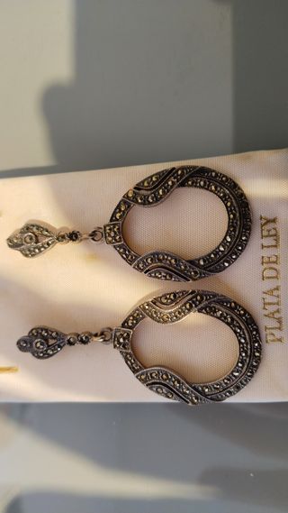 Pendientes Plata Ley Marcasita Ovalados
