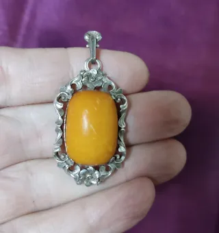 Colgante Plata Ley y Ámbar Vintage