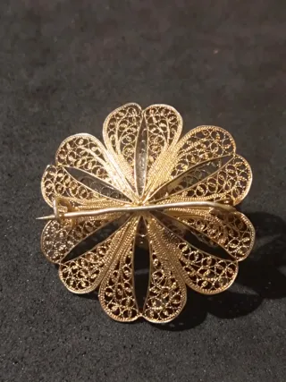 Broche Filigrana Plata Vermeil Flor
