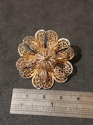 Broche Filigrana Plata Vermeil Flor