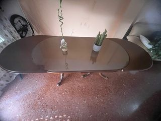 Mesa extensible salón madera y cristal
