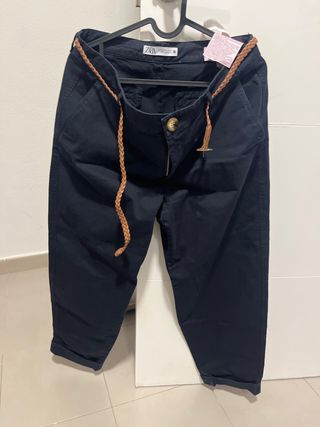 Pantalón Zara Talla M/38/10 Azul Marino