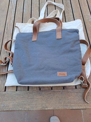 Bolso/Mochila Lona Gris y Beige