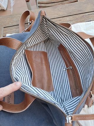 Bolso/Mochila Lona Gris y Beige