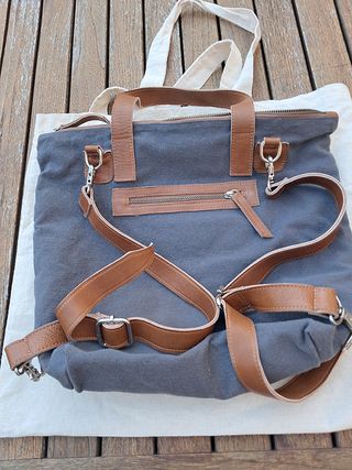Bolso/Mochila Lona Gris y Beige