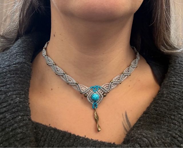 Gargantilla Macramé Hecha a Mano Turquesa