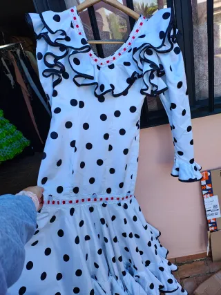 Vestido Flamenco Blanco Lunares Negros