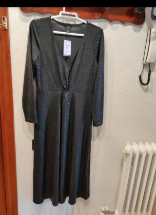 Vestido largo Cortefiel negro talla M